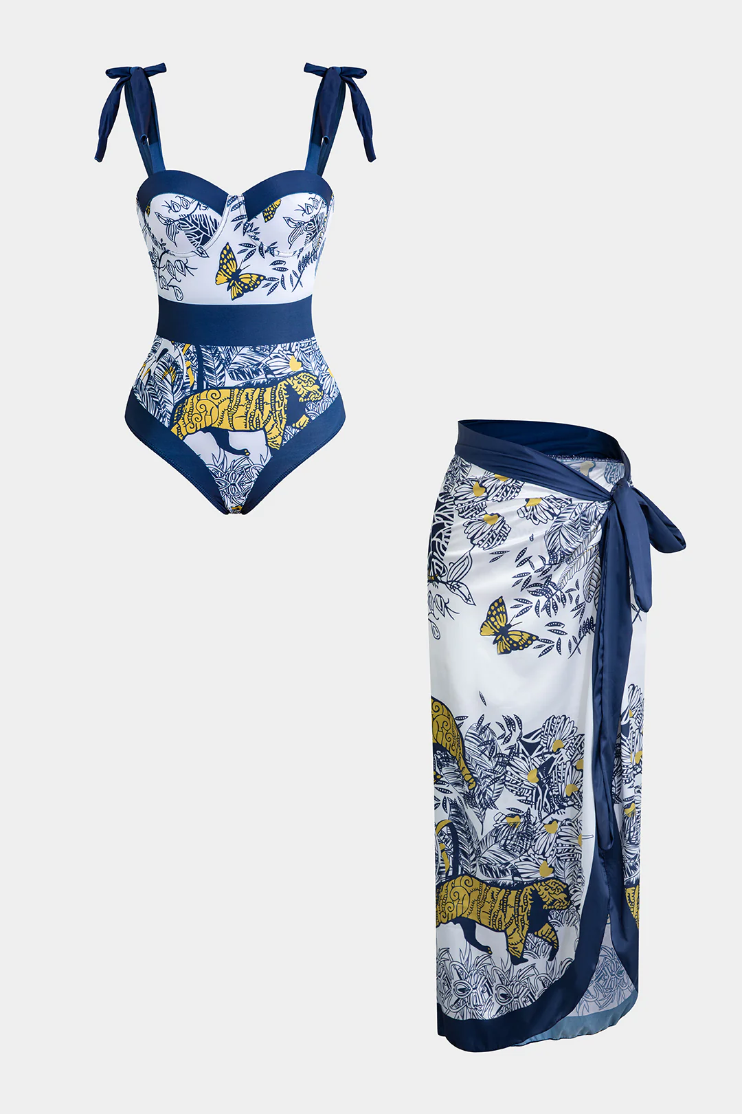 Floral Print Tie Up Contrast Slit Bikini Set - Flockneti