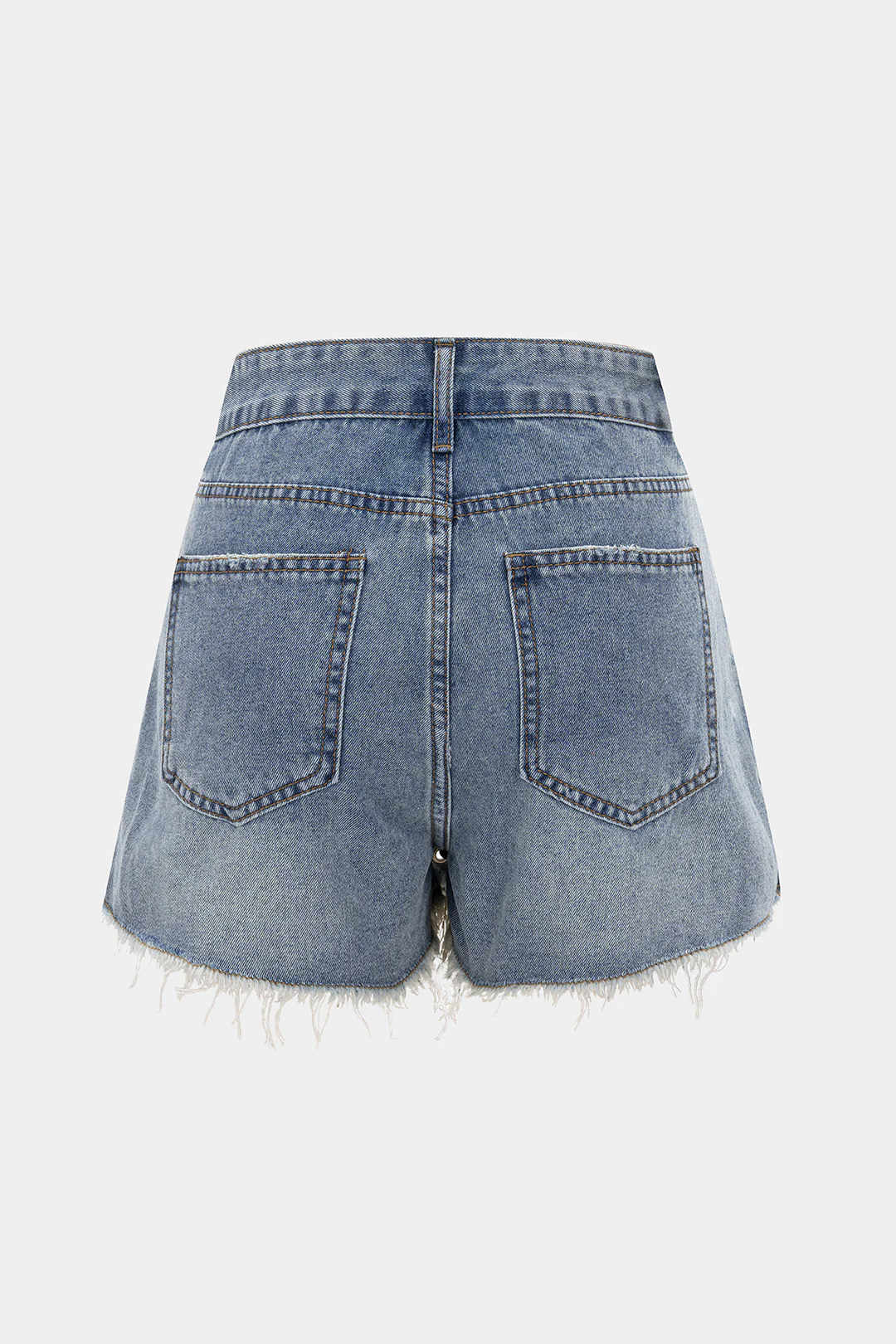 Denim Tie Up Ripped Hem Shorts - Flockneti