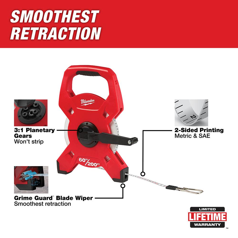 Milwaukee 60m/200′ Fiberglass Open Reel Long Tape - Flockneti