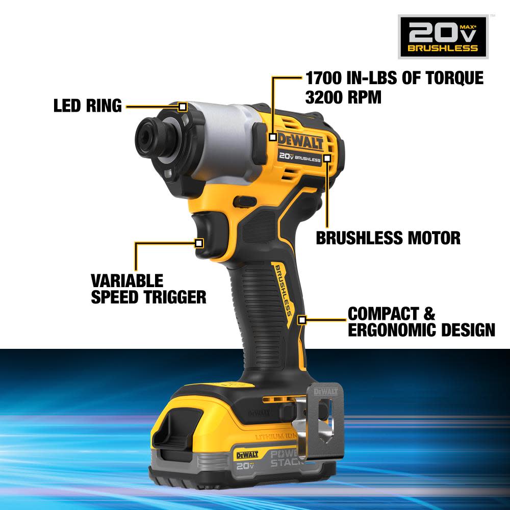 DEWALT 20V Max Impact Driver Kit with POWERSTACK Battery - Flockneti