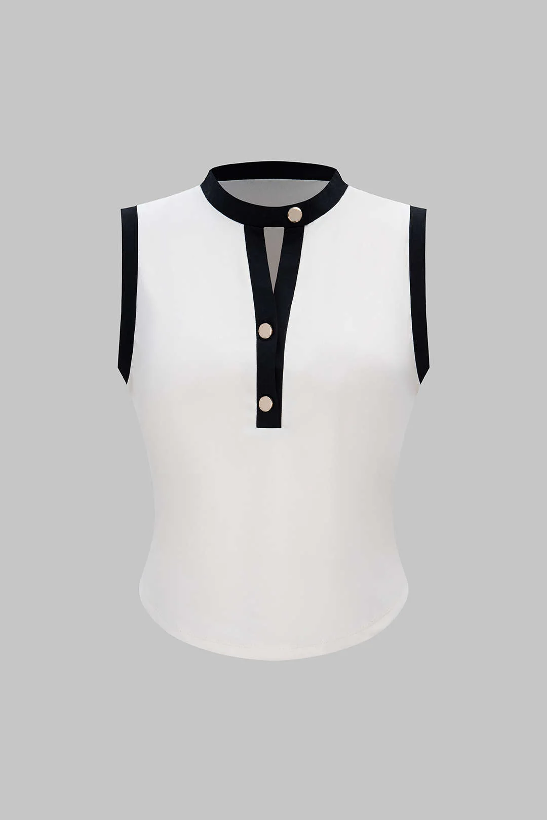Contrast Binding Round Neck Button Tank Top - Flockneti