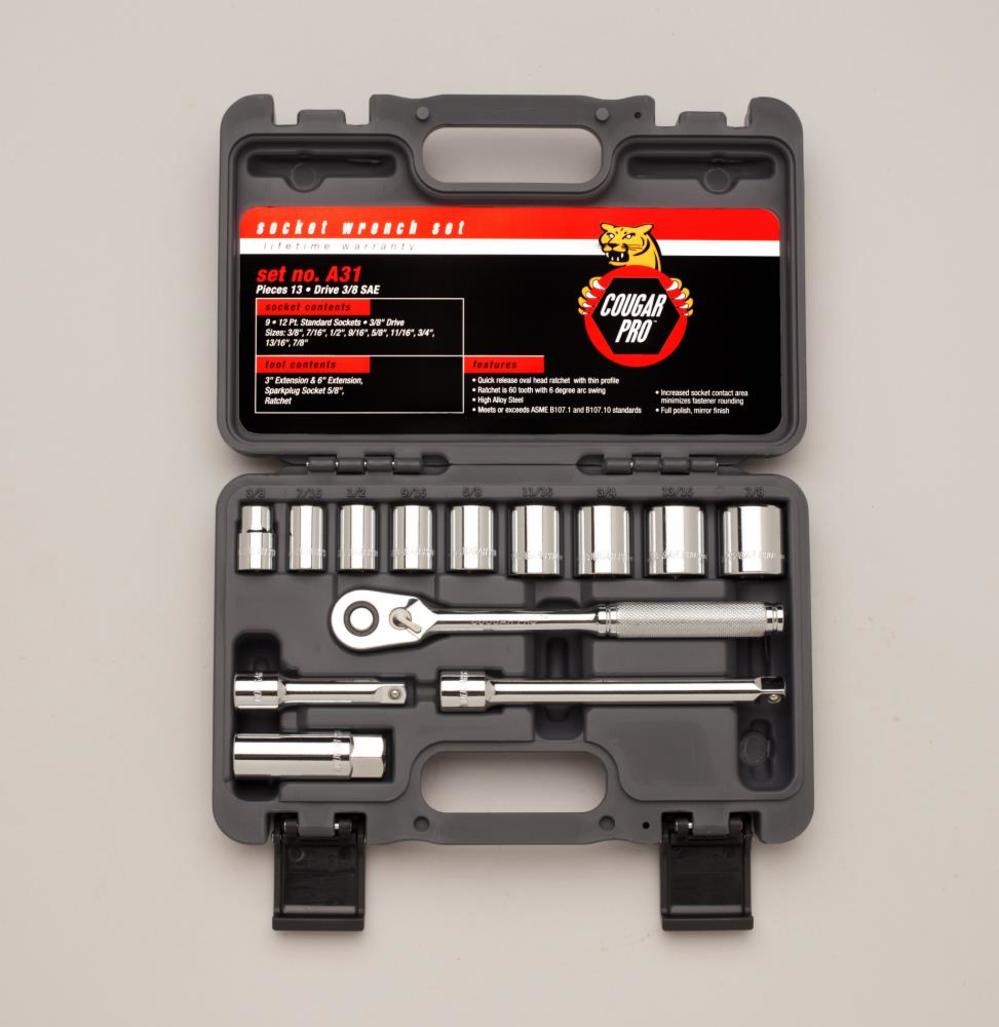 Cougar Pro 3/8 In. Drive 13 pc. 12 pt SAE Socket Set - Flockneti