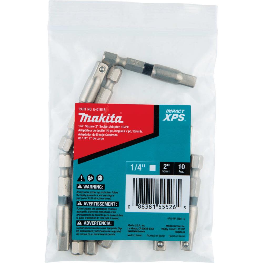 Makita Impact XPS 1/4″ Square 2″ Socket Adapter 10/pk Bulk - Flockneti