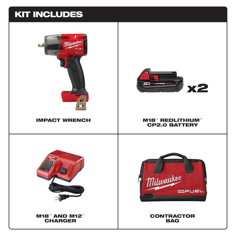 Milwaukee M18 FUEL 3/8 Mid-Torque Impact Wrench with Friction Ring CP2.0 Kit - Flockneti