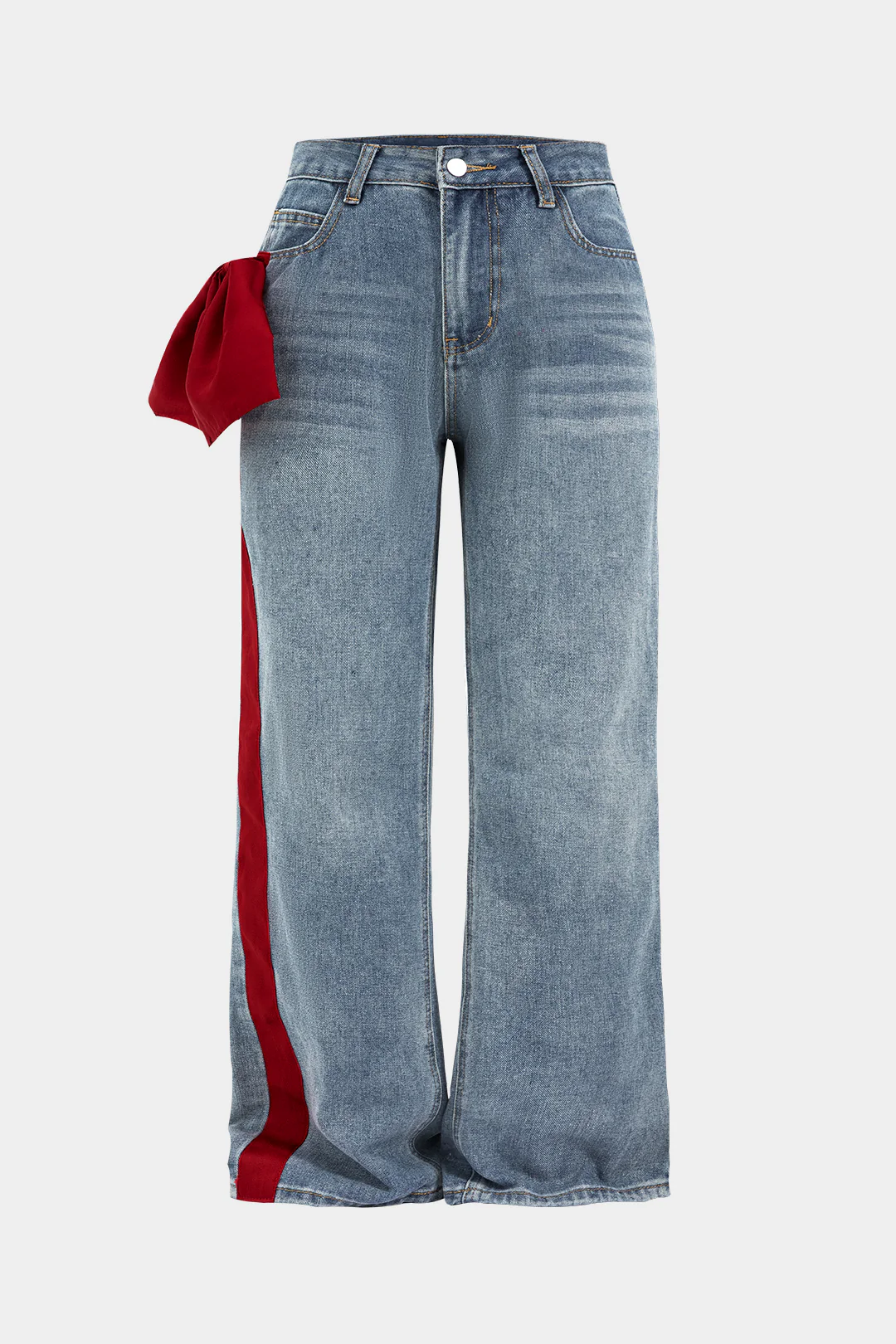Plus Size Denim Patchwork Zipper Jeans - Flockneti