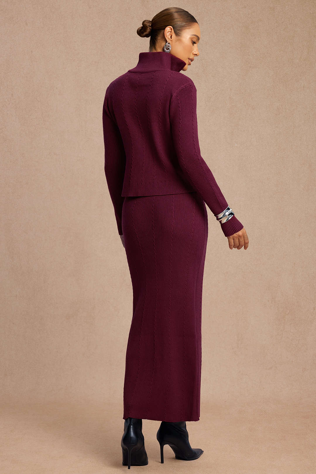 Knit Zipper Long-Sleeve Top And Skirt Set - Flockneti