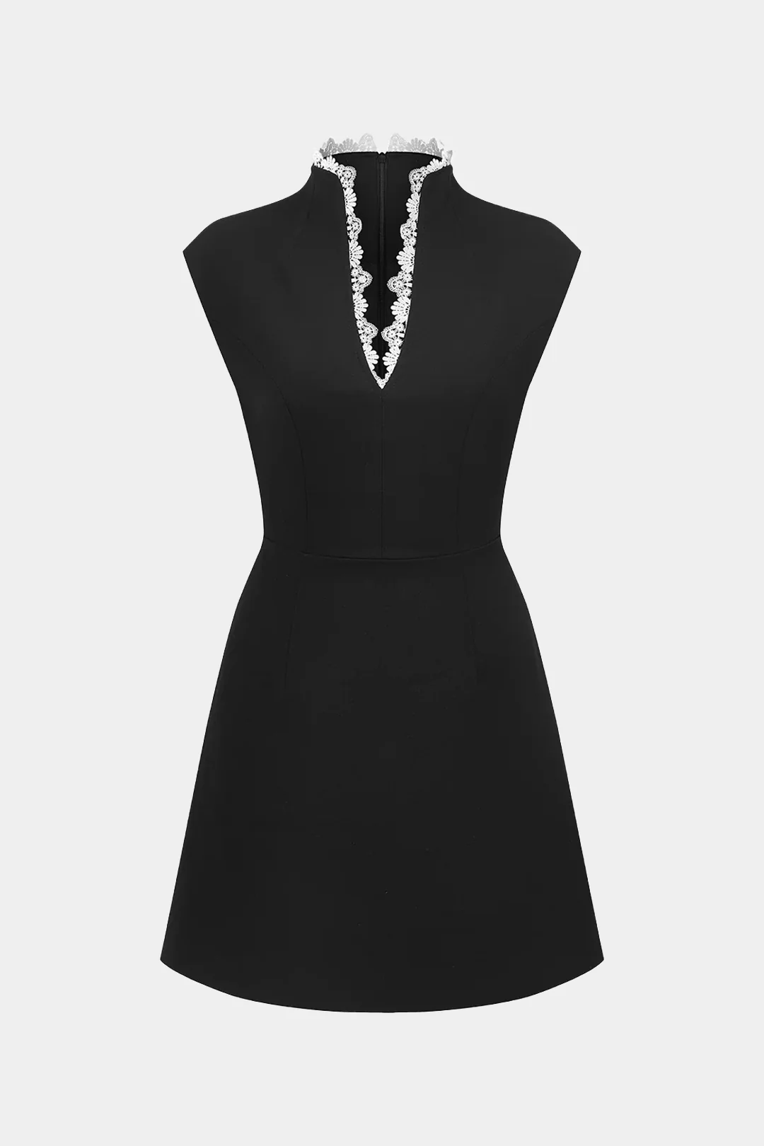 Patchwork Lace Mock Neck Sleeveless Mini Dress - Flockneti