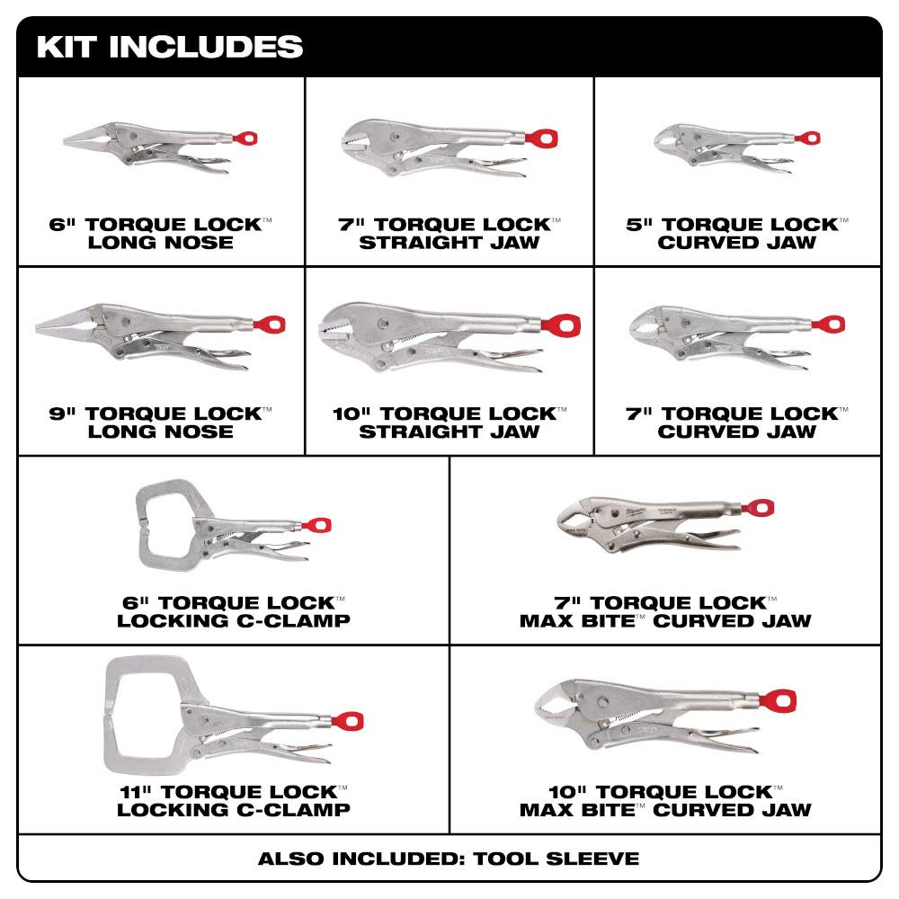 Milwaukee 10Pc TORQUE LOCK Locking Pliers Kit - Flockneti