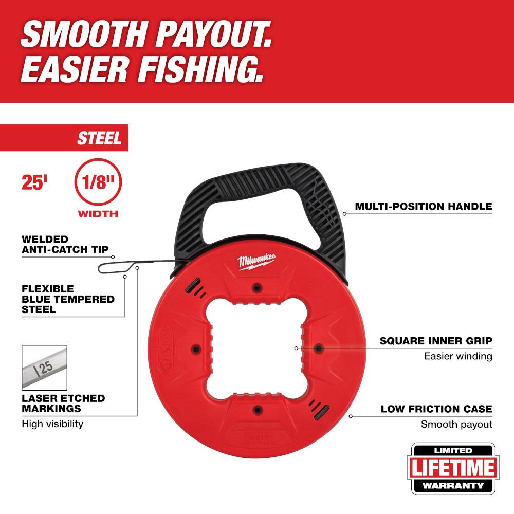 Milwaukee 25 Ft. 1/8 in. Steel Fish Tape - Flockneti