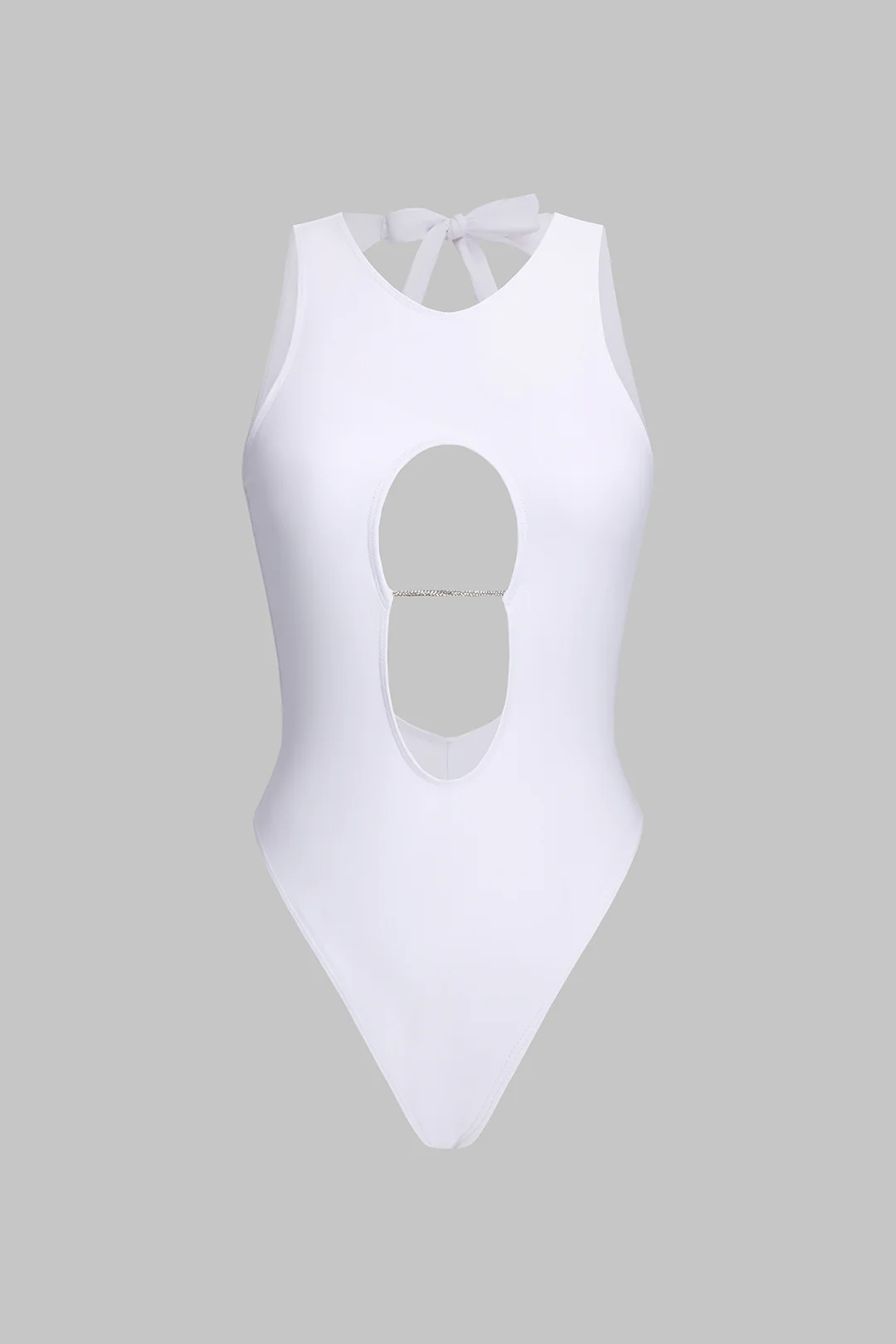 Solid Cut Out Tie Up Backless One-Piece Swimsuit - Flockneti