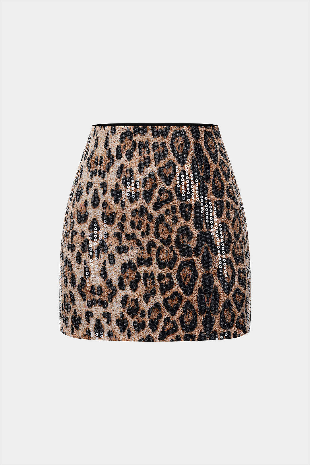 Leopard Print Sequin High Waist Mini Skirt - Flockneti