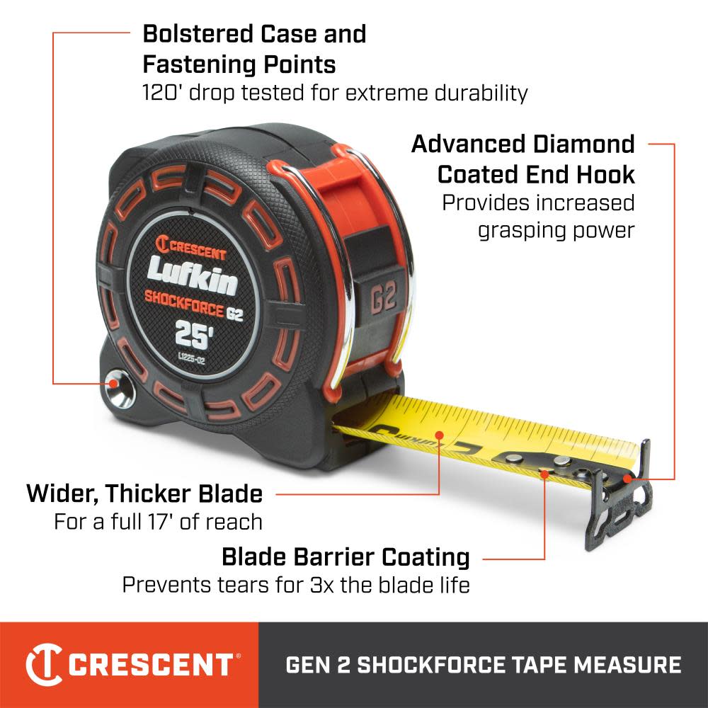 Crescent Lufkin Shockforce G2 Tape Measure 1 1/4″ x 25′ - Flockneti