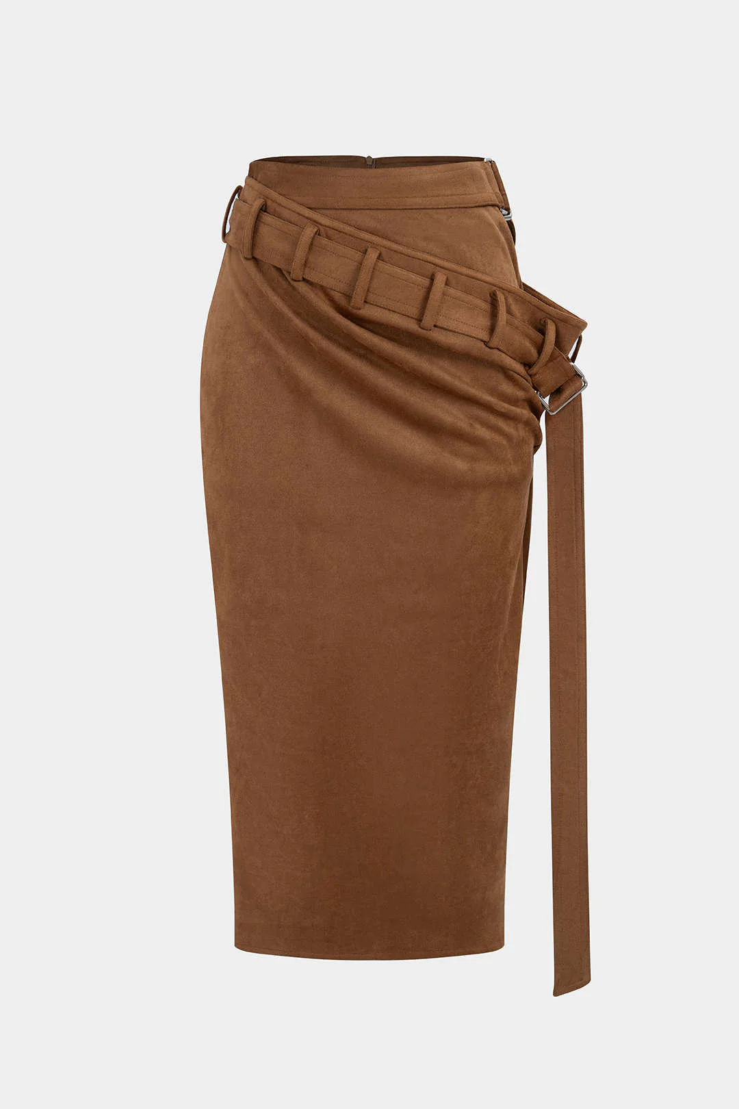 Suede Asymmetrical Strappy Belted Skirt - Flockneti