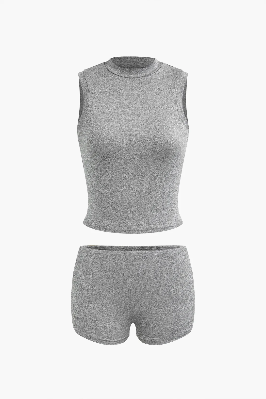 Solid Tank Top And High Waist Shorts Set - Flockneti