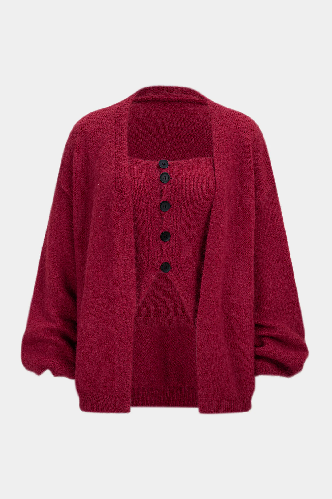 Knit Button Tube Top And Cardigan Set - Flockneti