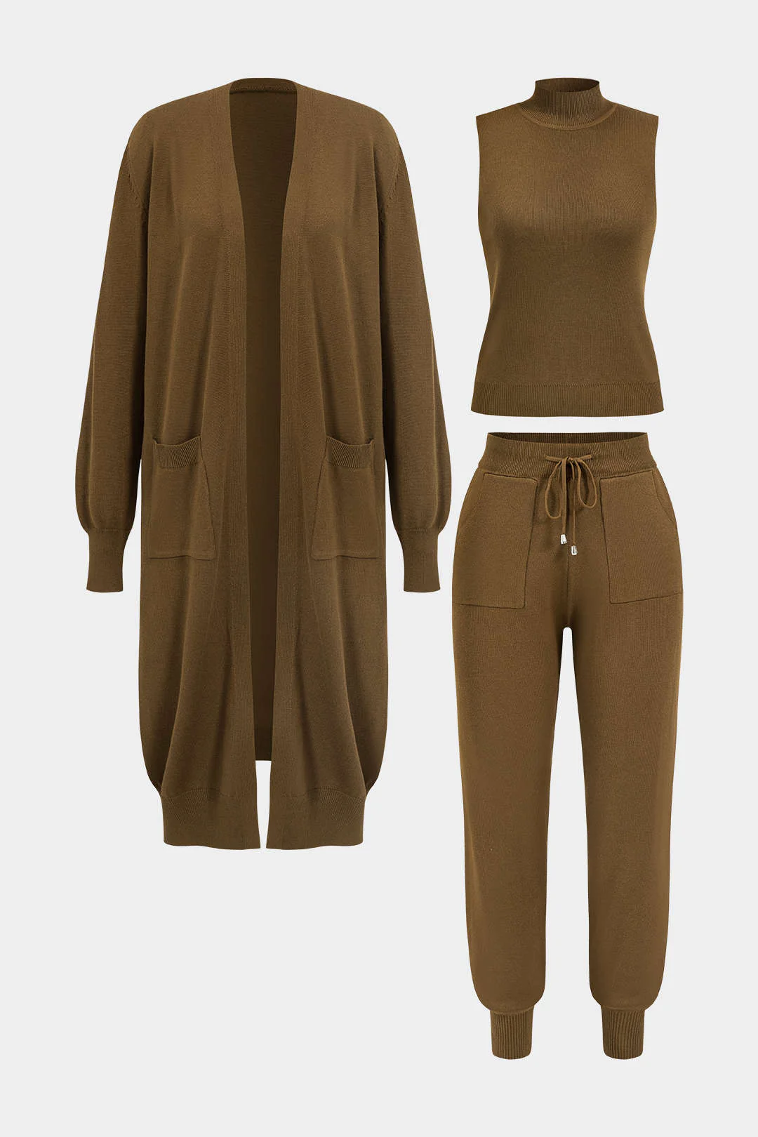 3pc Sweater Pocket Drawstring Pants Set - Flockneti