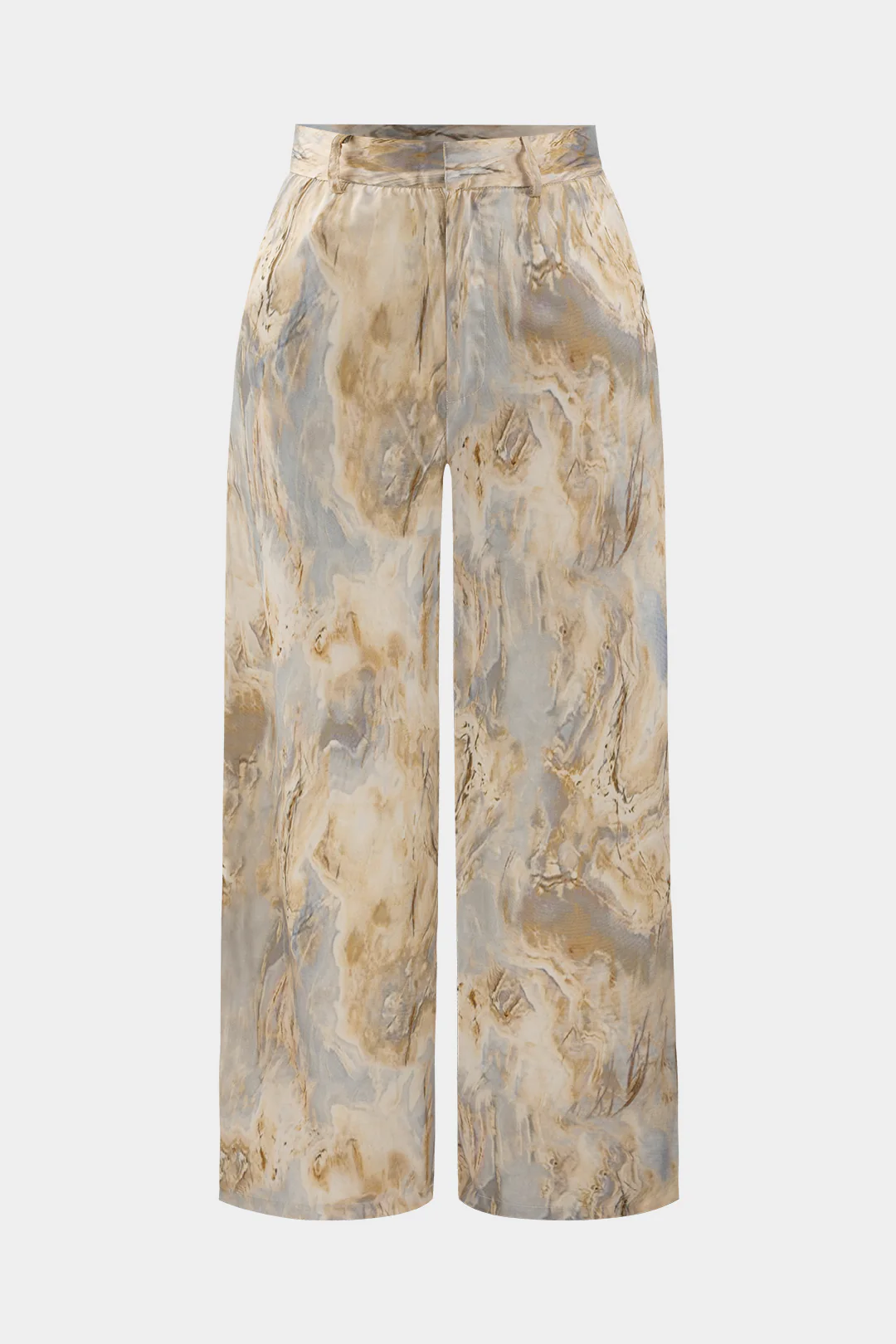 Plus Size Zipper Detail Abstract Print Satin High Waist Trousers - Flockneti