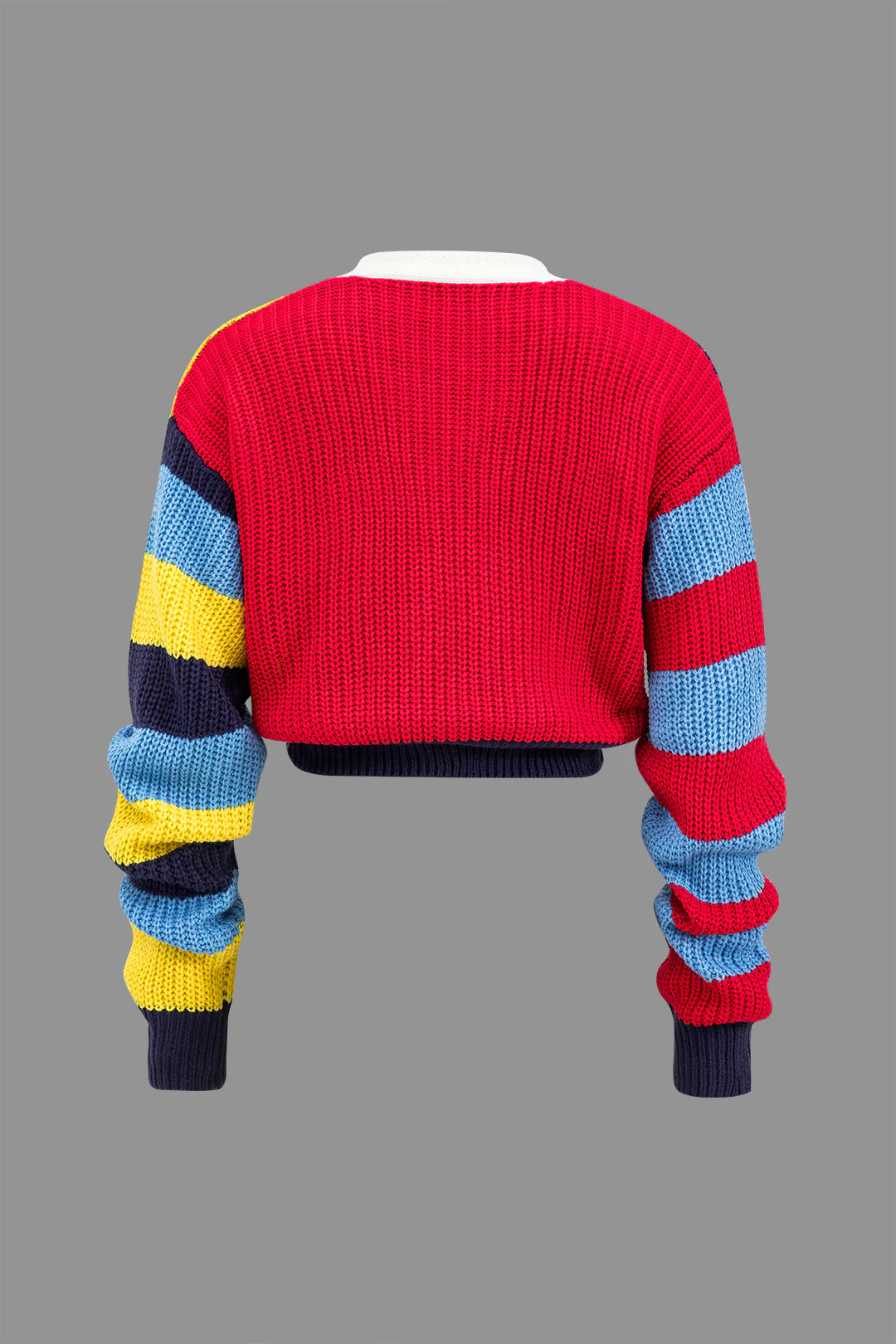 Contrast Knit Button Long-Sleeve Top - Flockneti