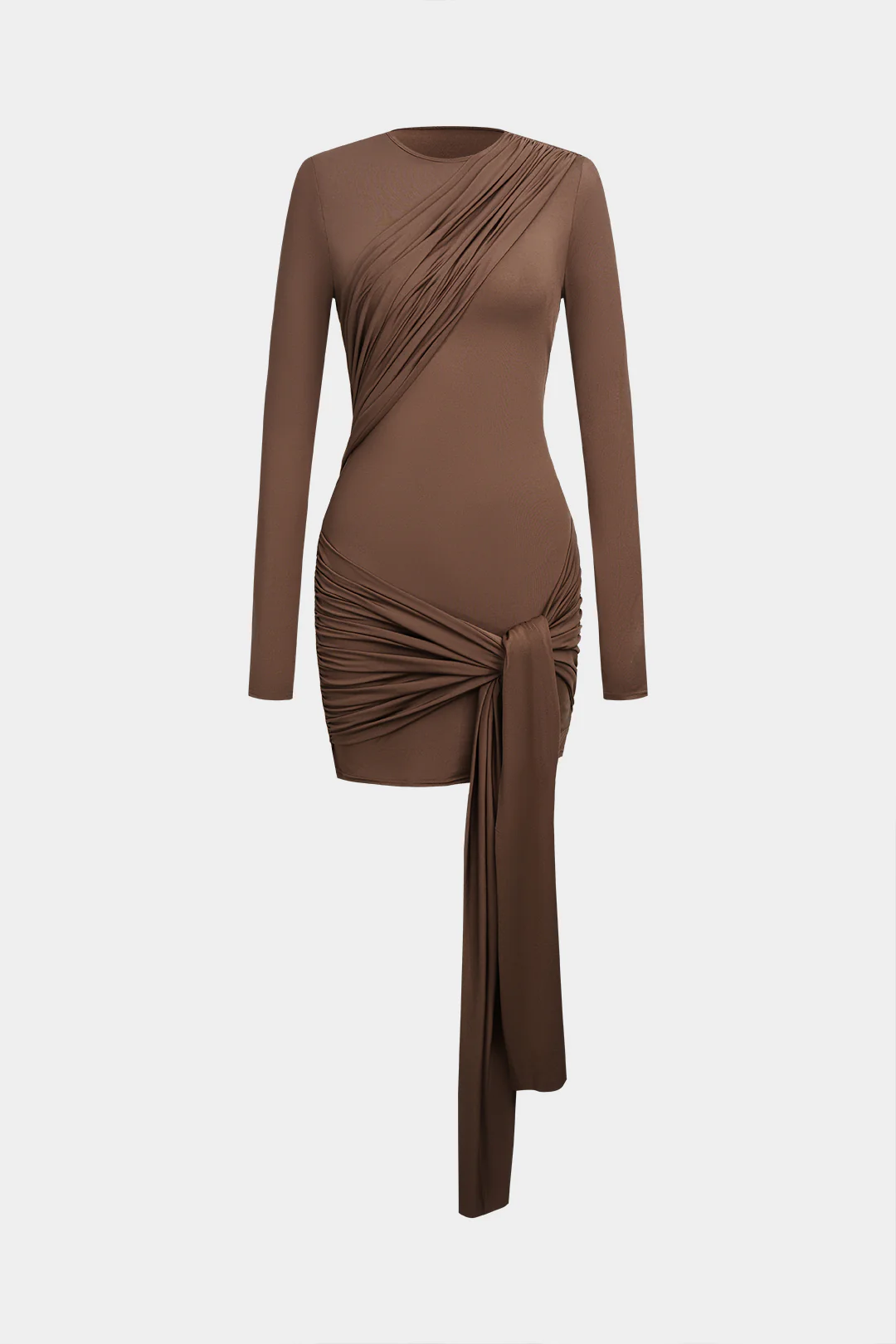 Ruched Tie-Up Long Sleeve Mini Dress - Flockneti