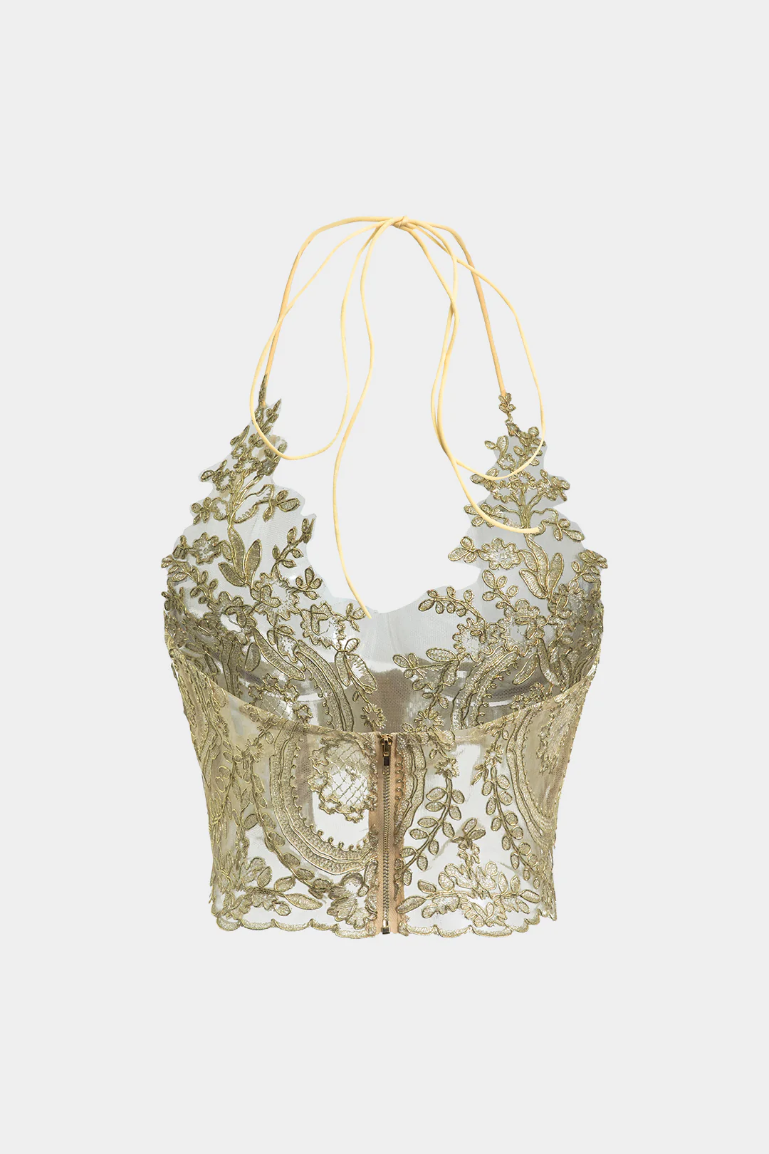 Lace Cut Out Tie Up Zipper Cami Top - Flockneti