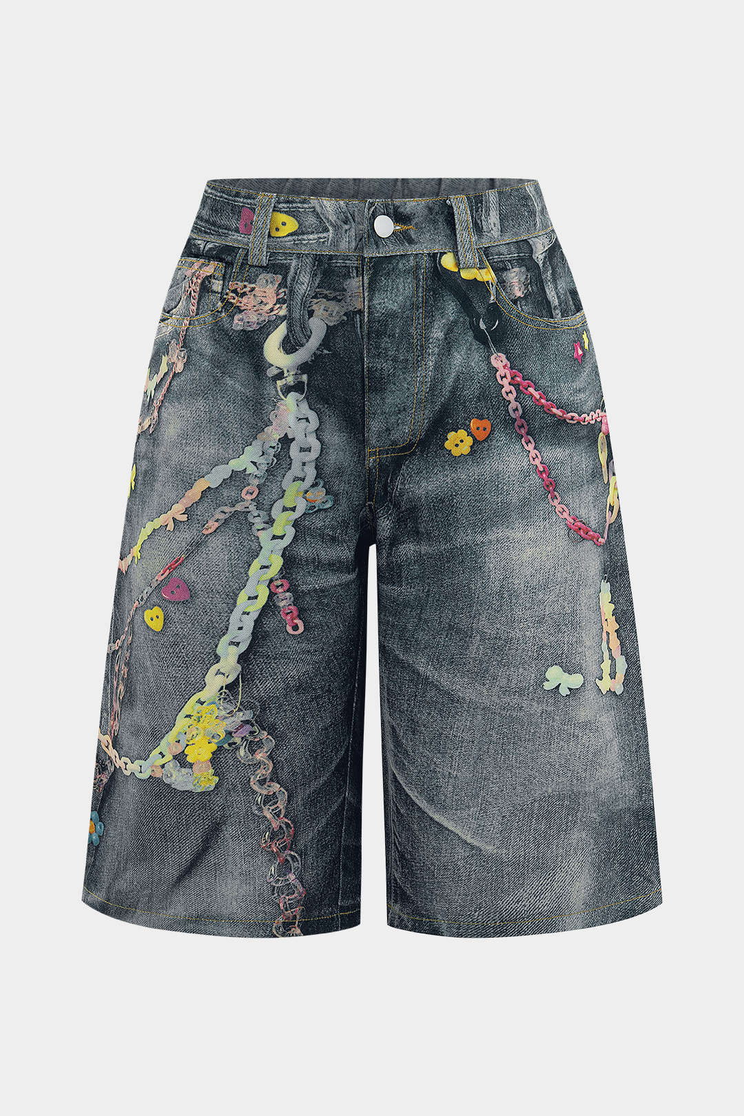 Plus Size Chain Print Denim Wide Leg Shorts - Flockneti