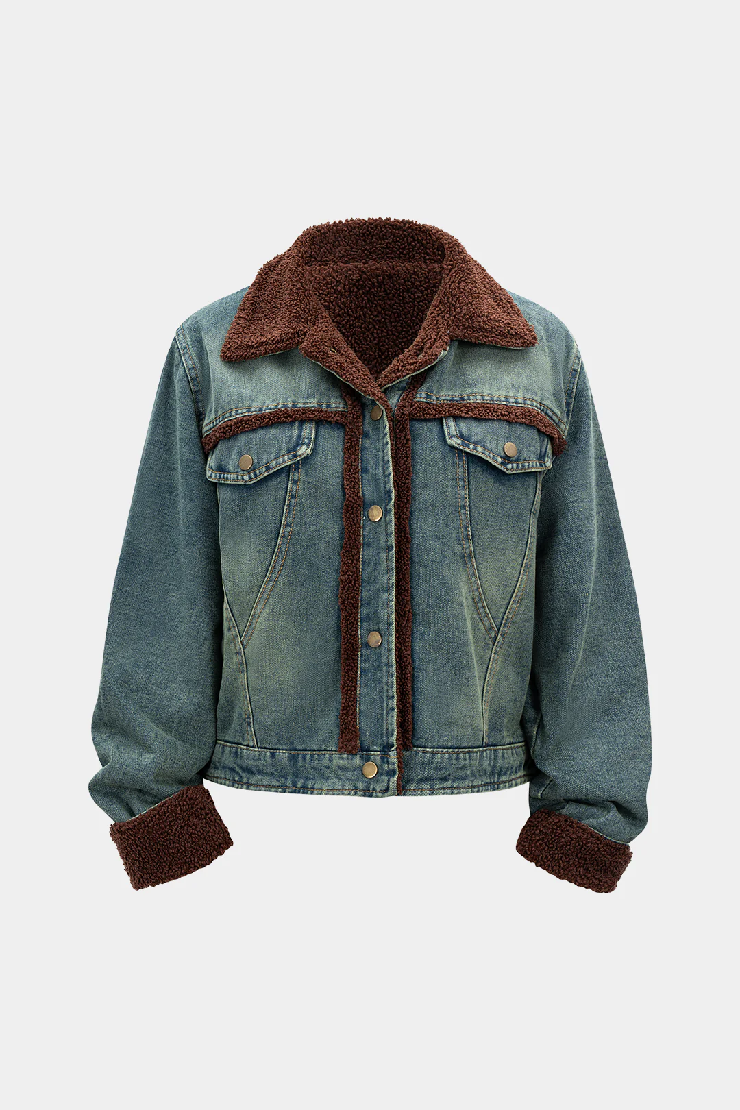 Denim Patchwork Button Fake Pockets Outerwear - Flockneti
