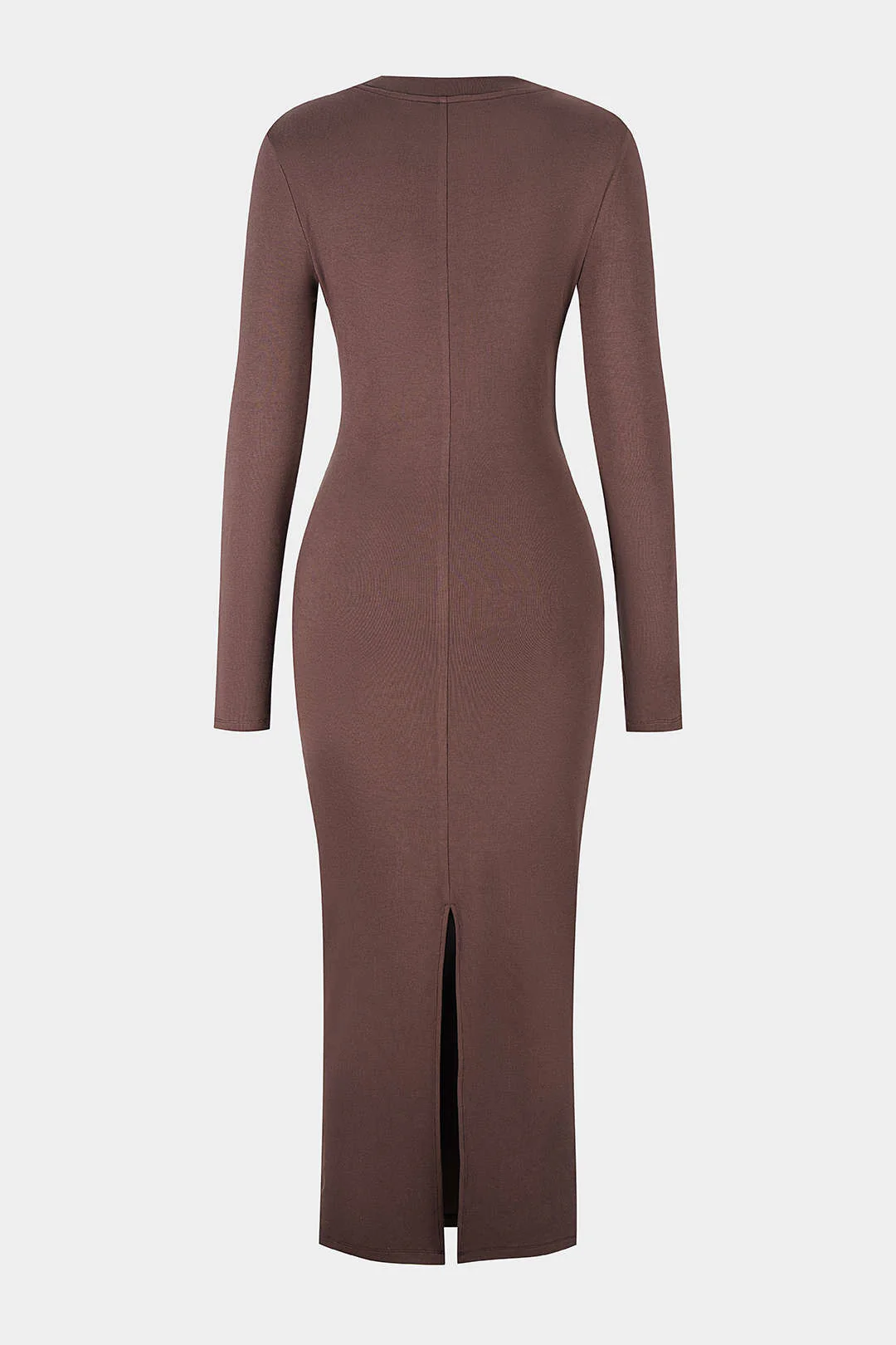Faux Leather Round Neck Patchwork Long Sleeve Maxi Dress - Flockneti