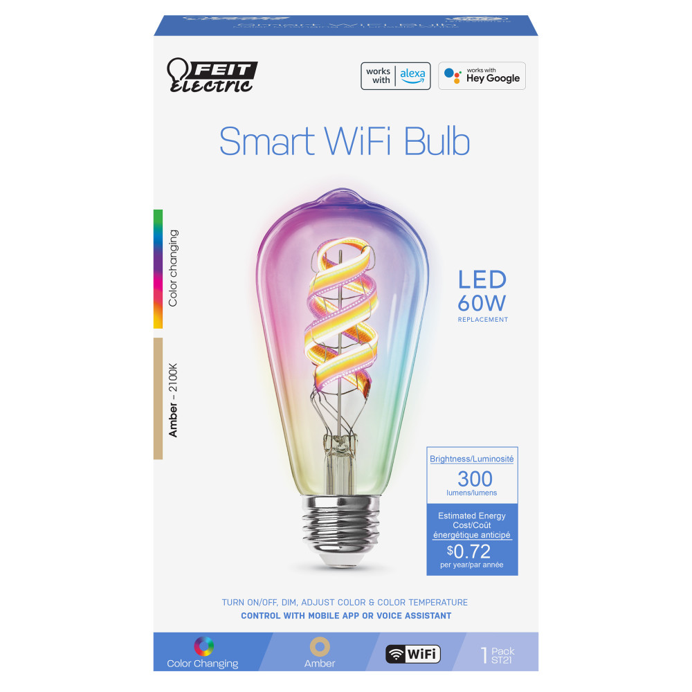 Feit Electric 60W ST21 Smart WiFi Filament LED Bulb 1pk - Flockneti