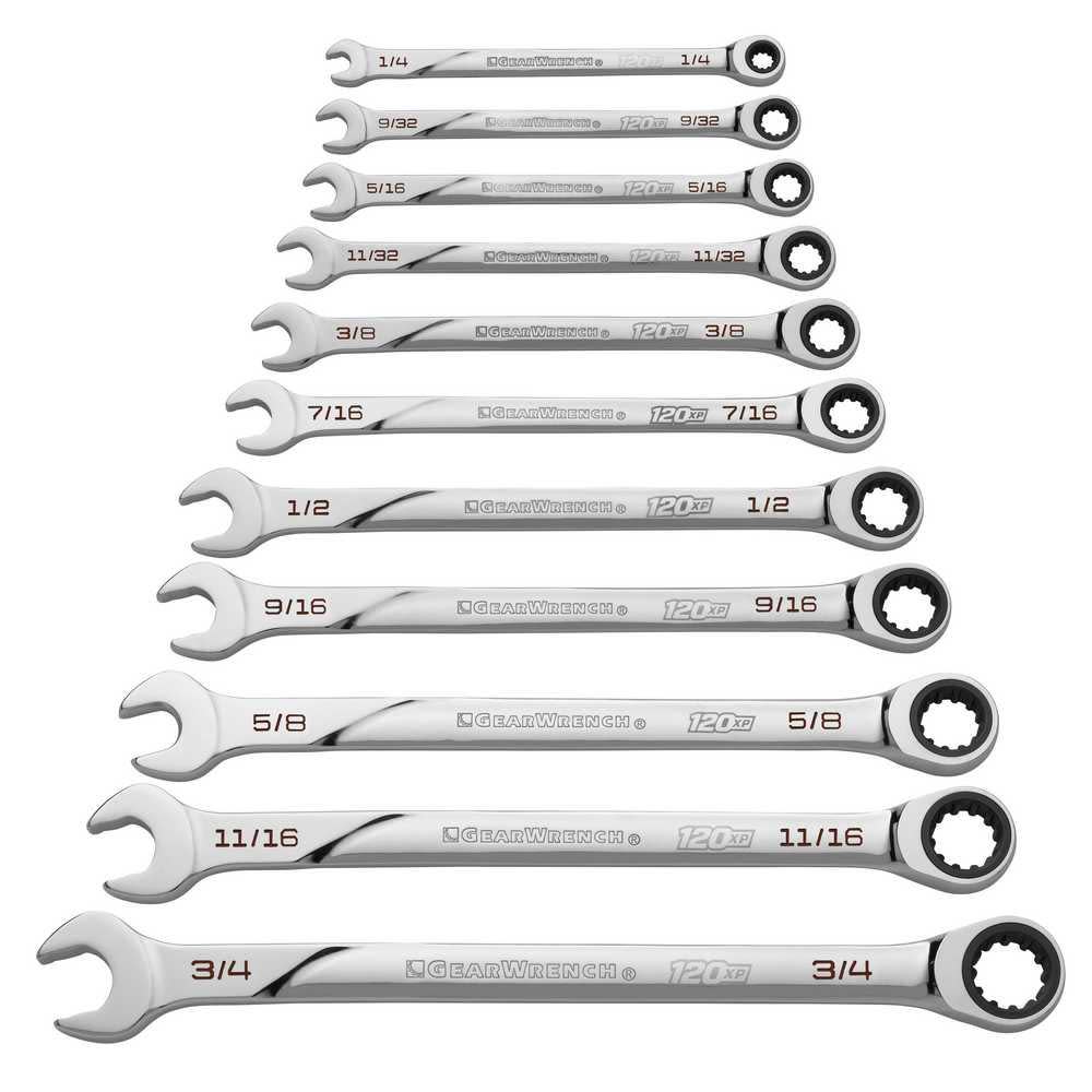 GEARWRENCH 11 Pc 120XP Universal Spline XL Ratcheting Combination SAE Wrench Set - Flockneti