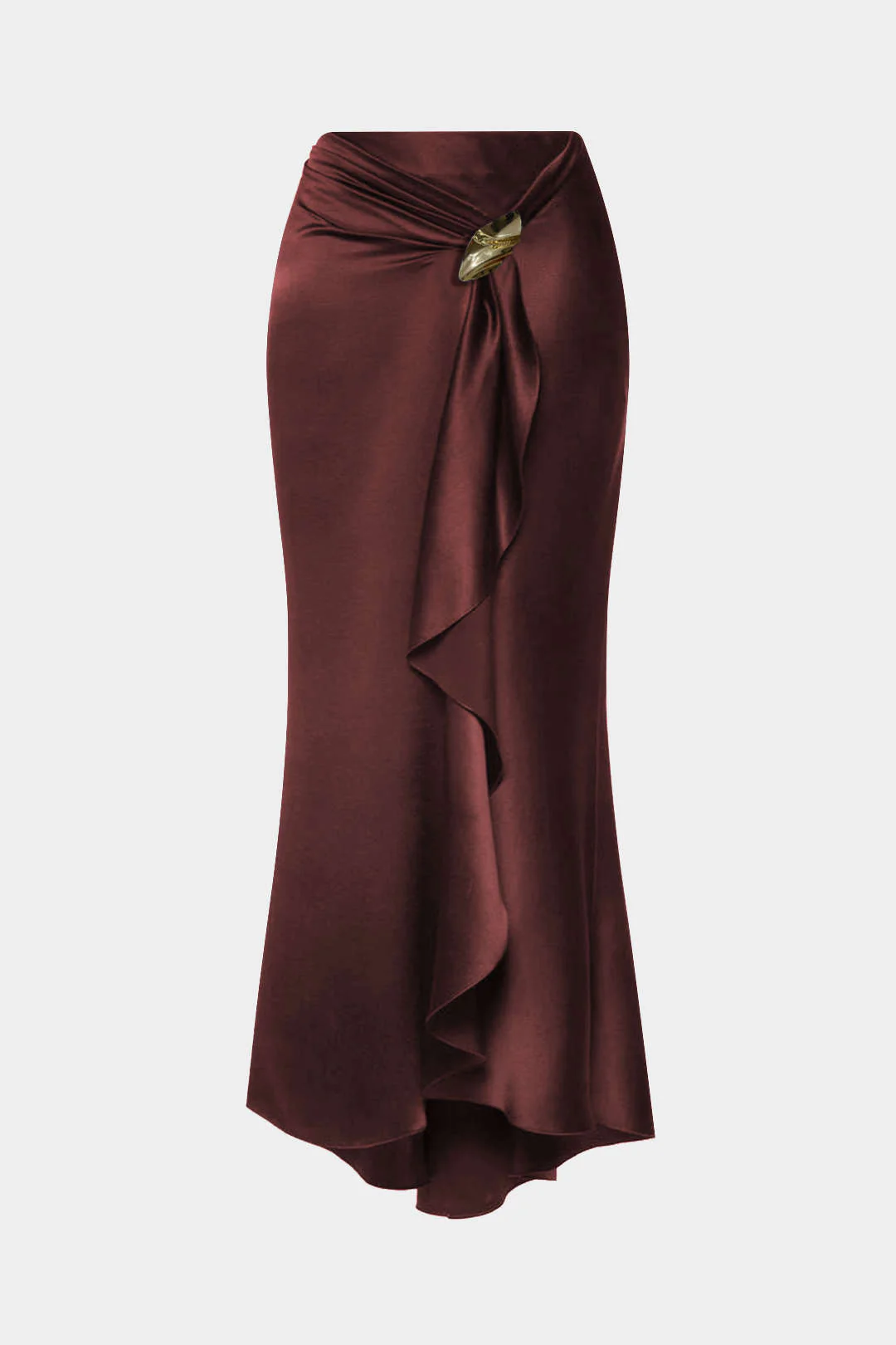 Satin Ruffle Ruched Asymmetrical Skirt - Flockneti