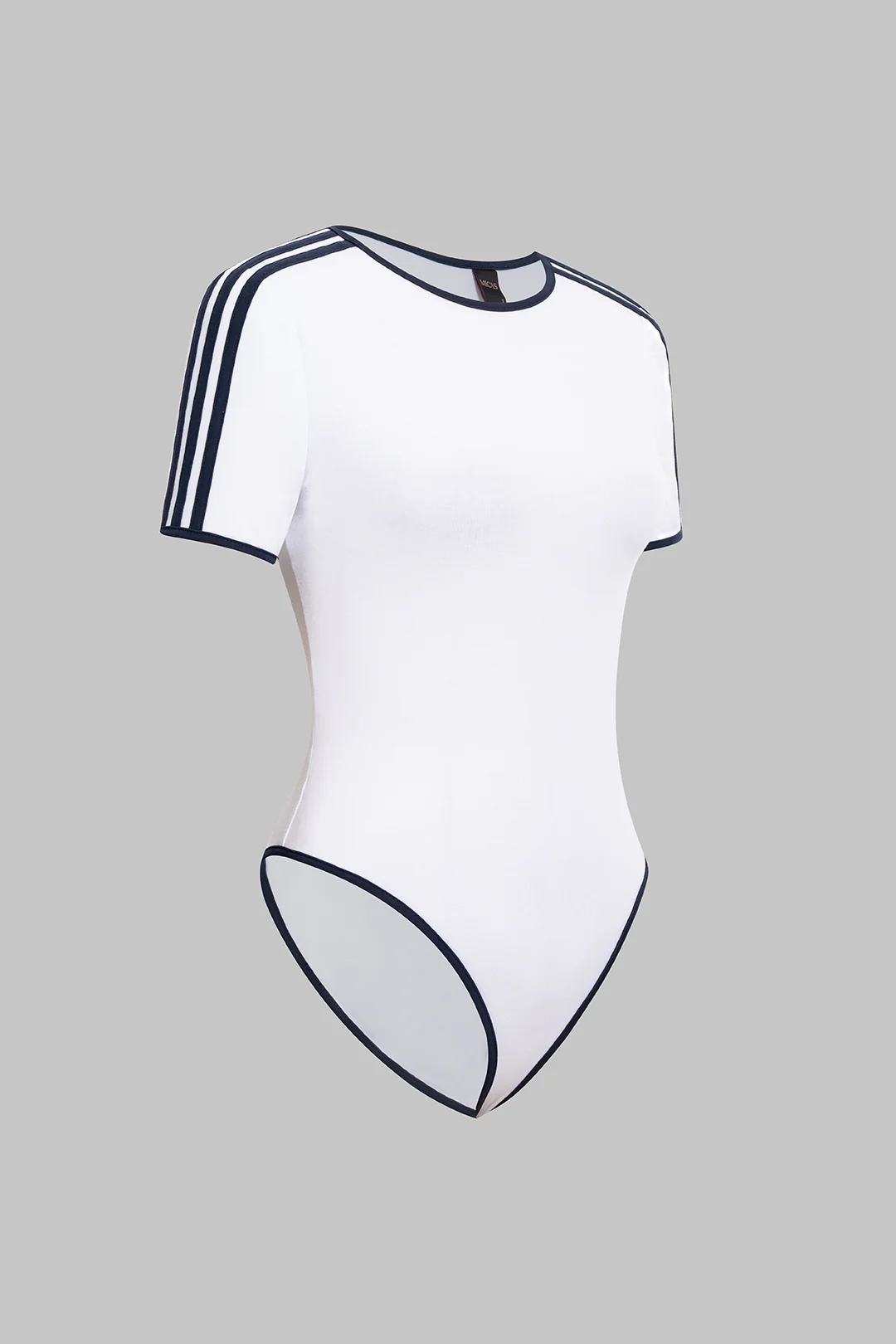 Contrast Striped Round Neck Short Sleeve Bodysuit - Flockneti