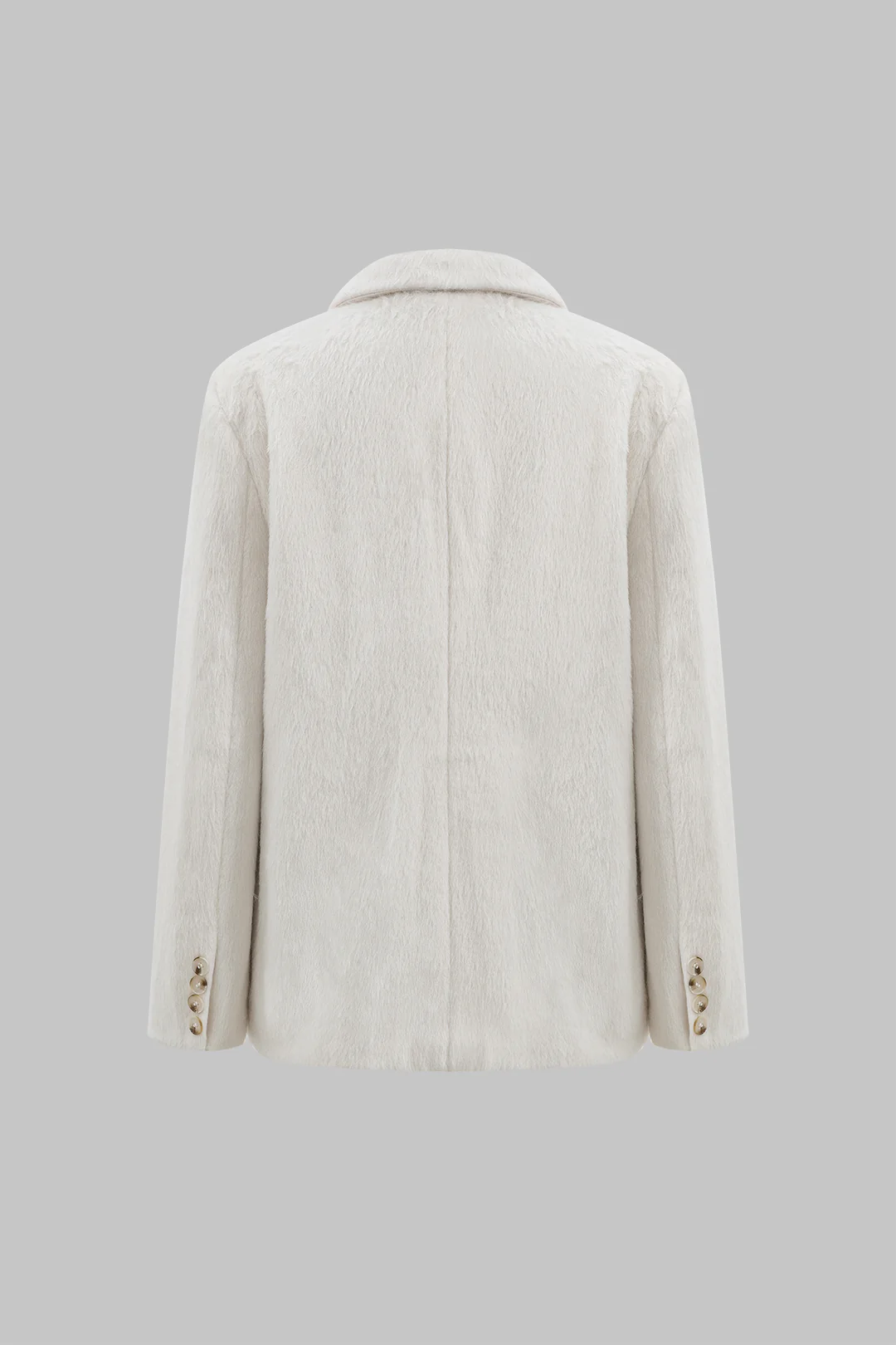 Solid Faux Plush Lapel Button Coat - Flockneti