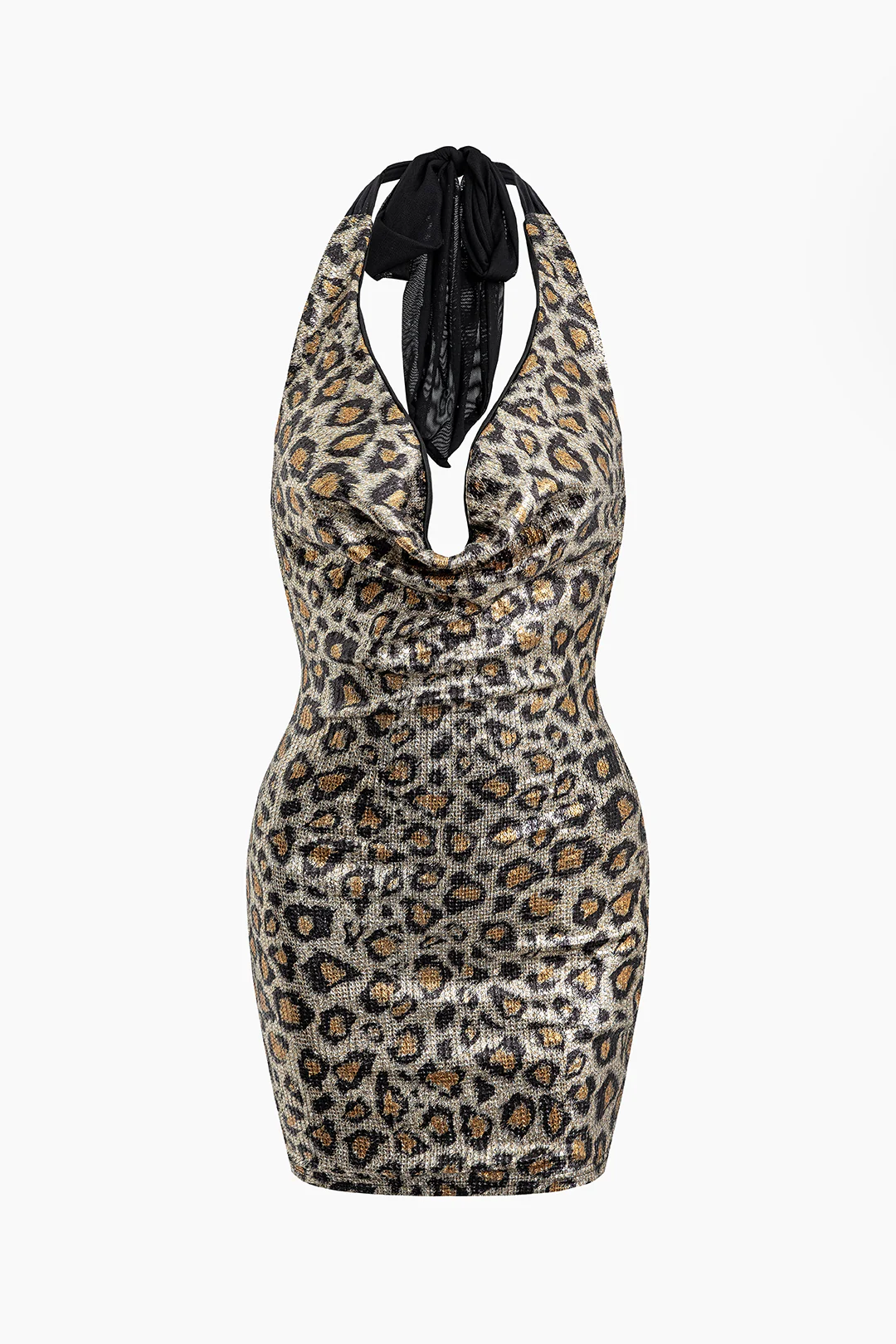 Leopard Print Halter Neck Backless Sleeveless Mini Dress - Flockneti