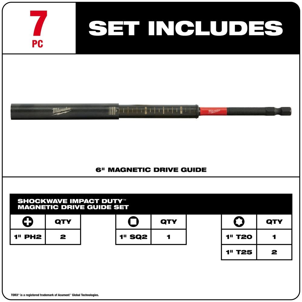 Milwaukee SHOCKWAVE 7-Piece Impact Magnetic Drive Guide Set - Flockneti