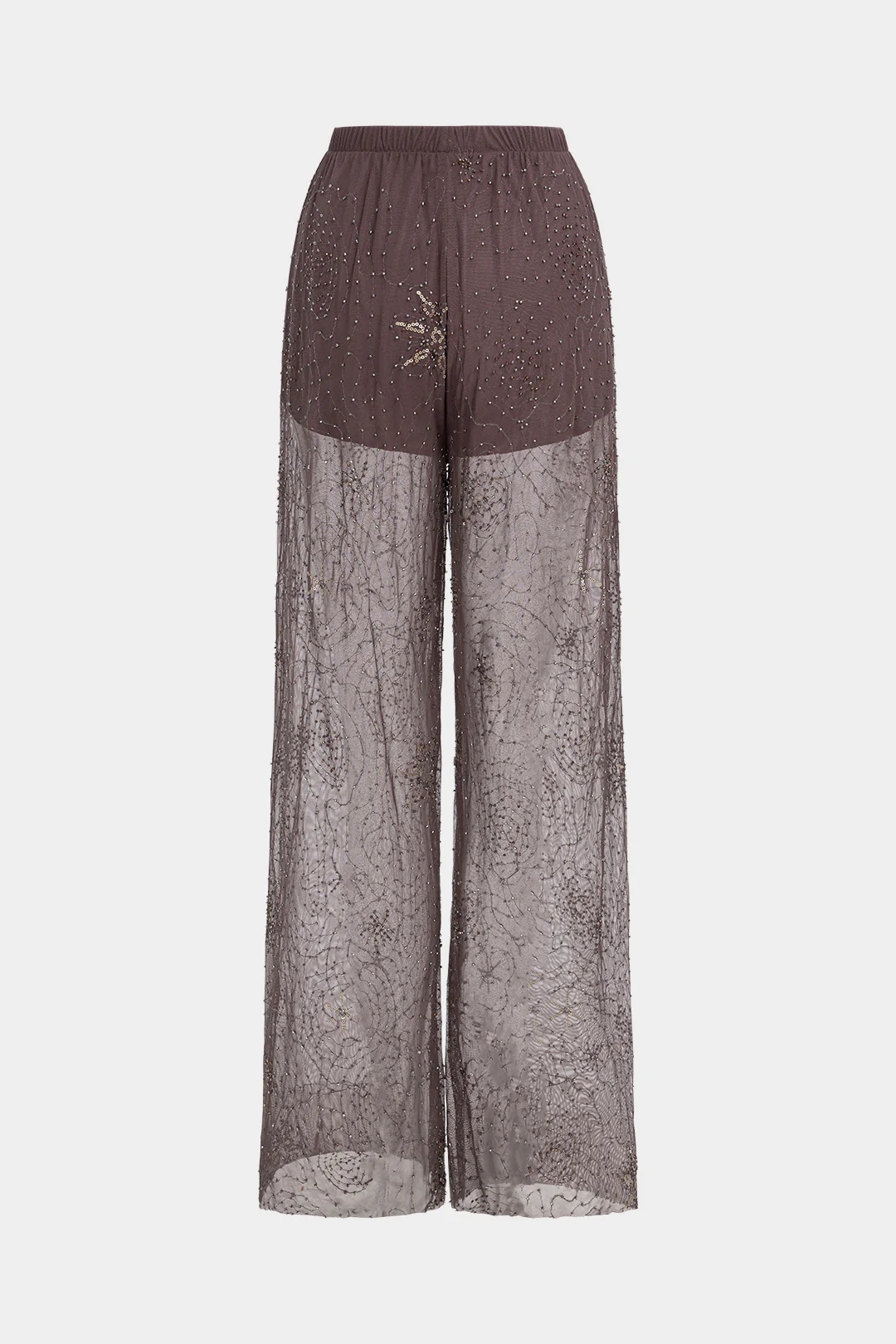 Mesh Beaded Shirred Waistband Pants - Flockneti