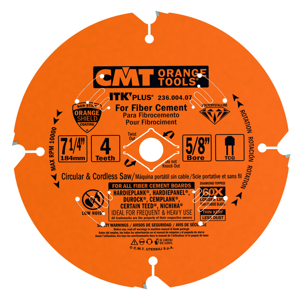 CMT 7-1/4 In x 4 x 5/8 In Diamond Saw Blades for Fiber Cement Products - Flockneti