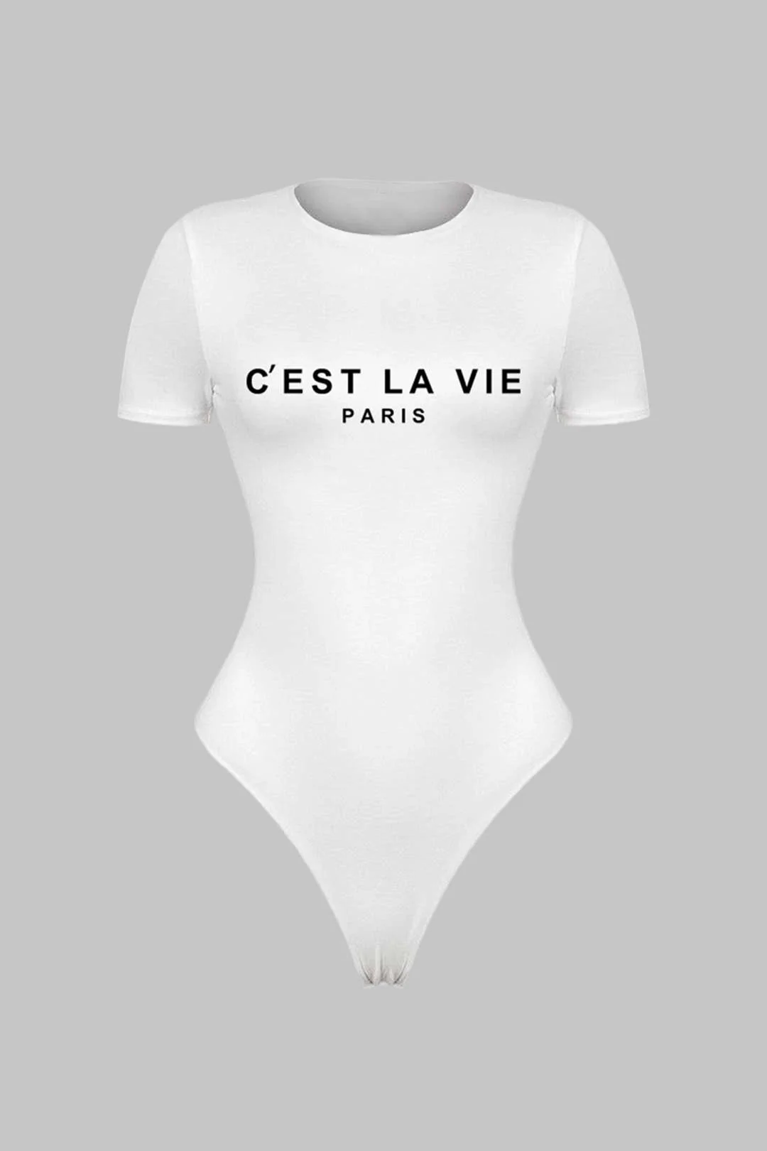Letter Print Short Sleeve Bodysuit - Flockneti