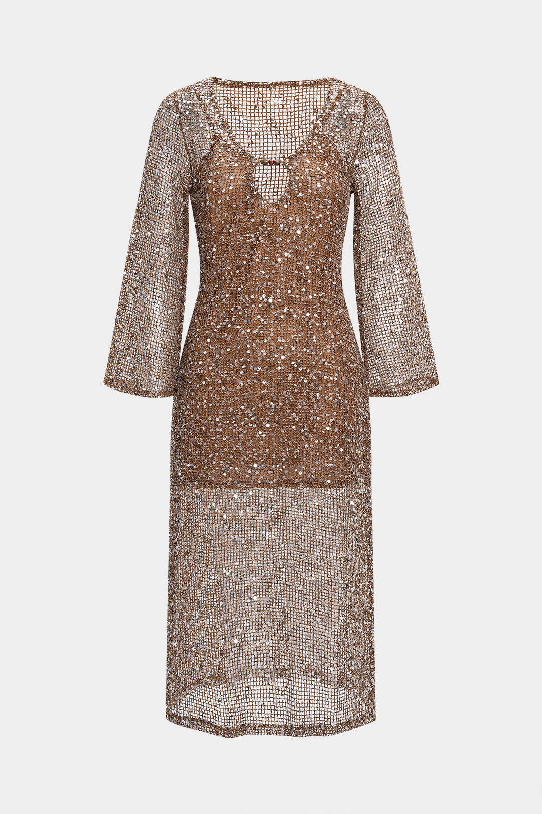 Sequin Cut Out Long Sleeve Maxi Dress - Flockneti