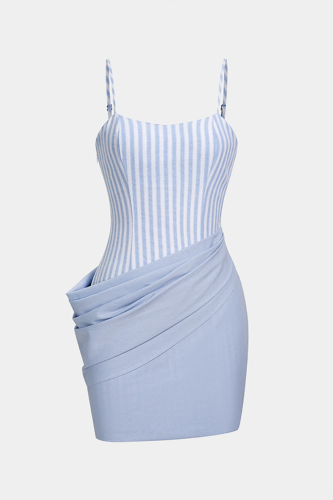 Stripes Print Linen Asymmetrical Ruched Sleeveless Mini Dress - Flockneti