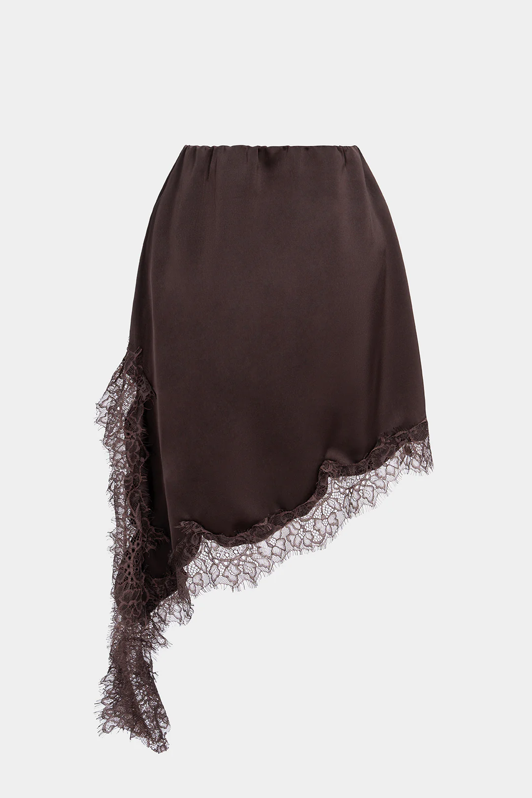 Satin Lace Trim Asymmetrical A-Line Skirt - Flockneti