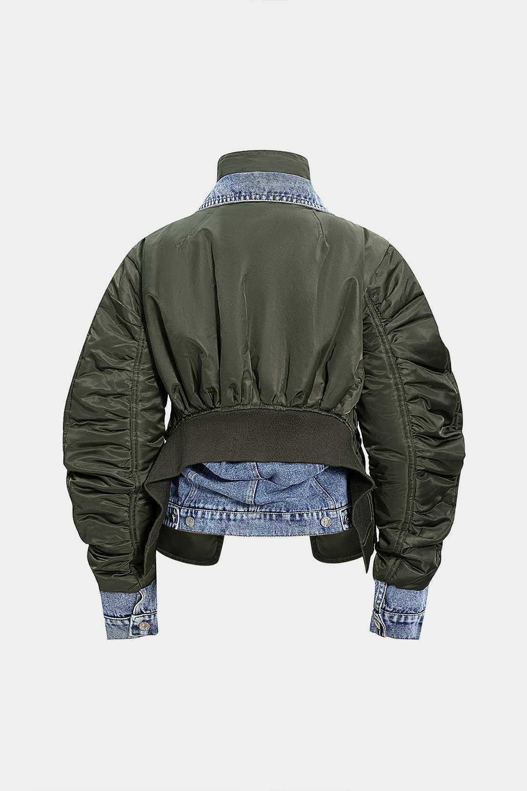 Denim Patchwork Ruched Pocket Jacket - Flockneti