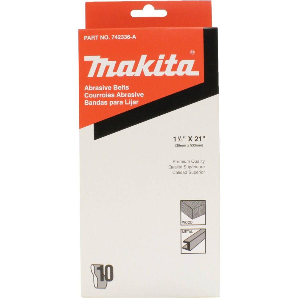 Makita 1-1/8 in. x 21 in. 180-Grit Abrasive Belt (10-Pack) - Flockneti