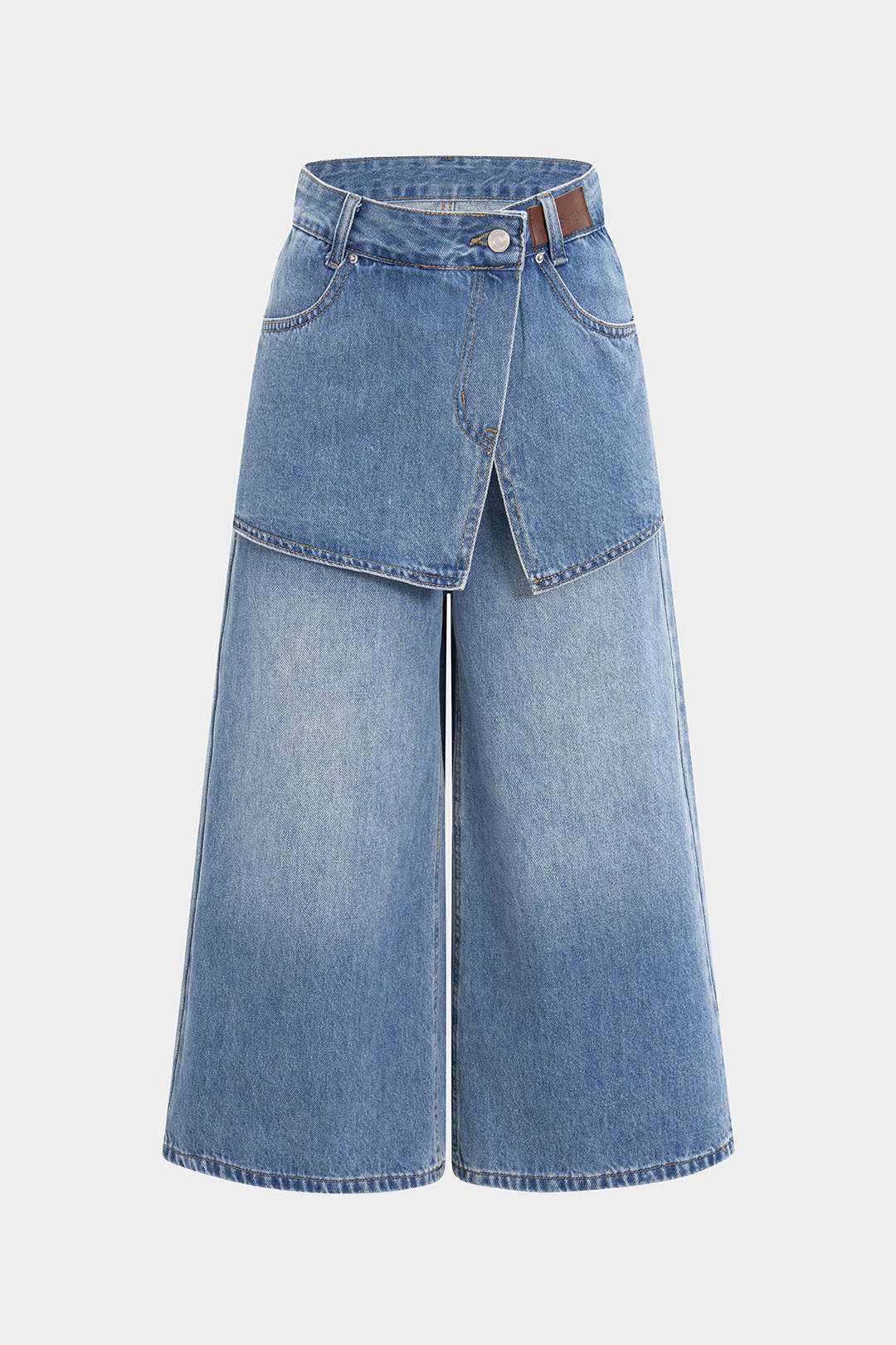 Denim Patchwork Asymmetrical Jorts - Flockneti