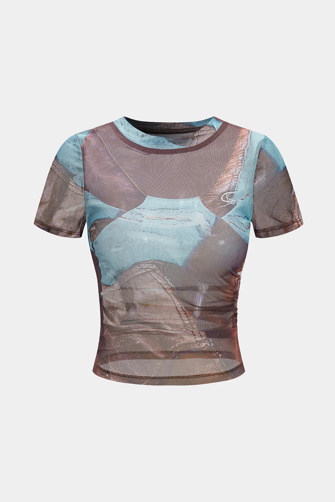 Abstract Print Mesh Round Neck Short Sleeve T-Shirt - Flockneti
