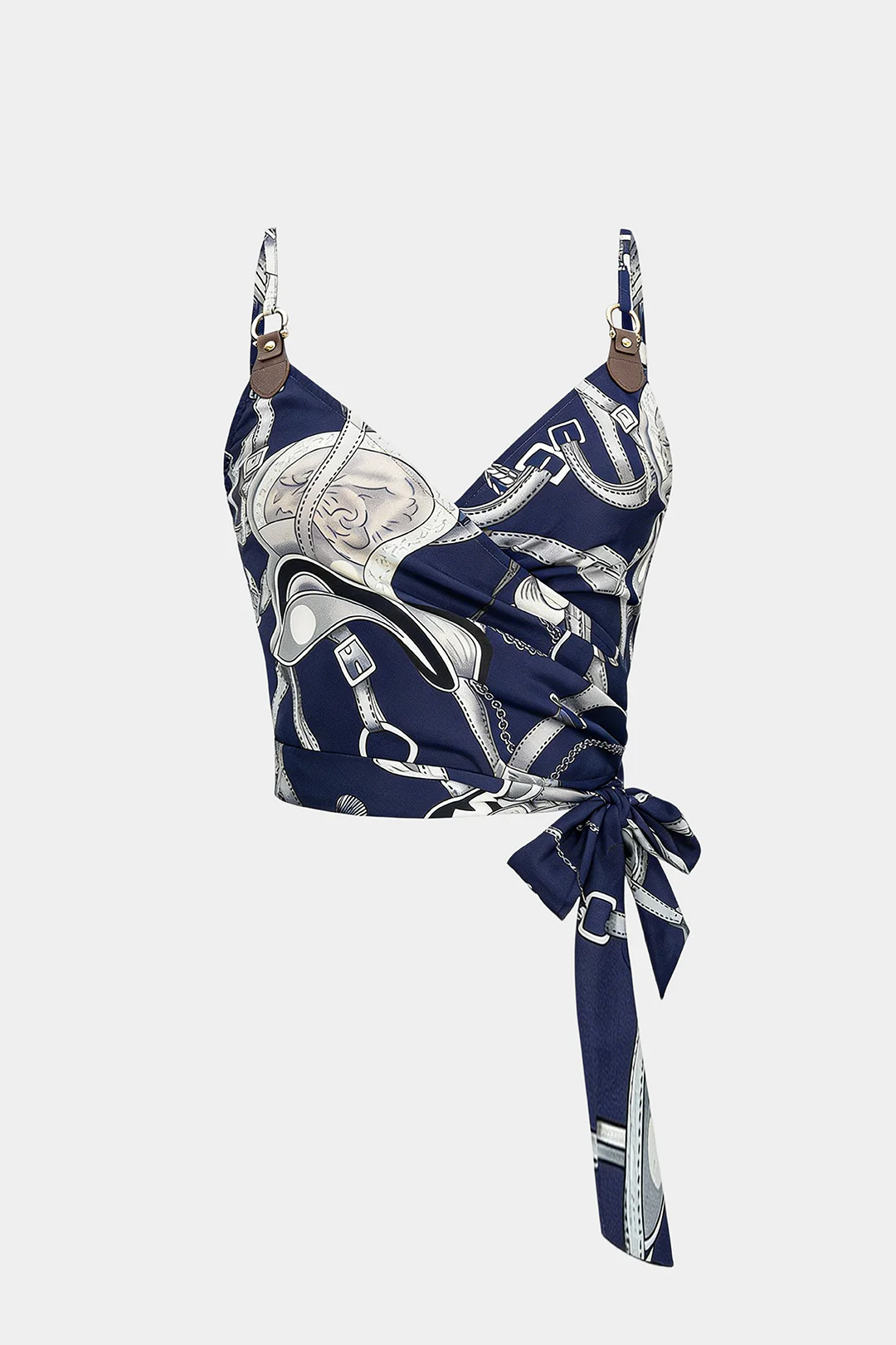 Abstract Print V-Neck Knotted Cami Top - Flockneti