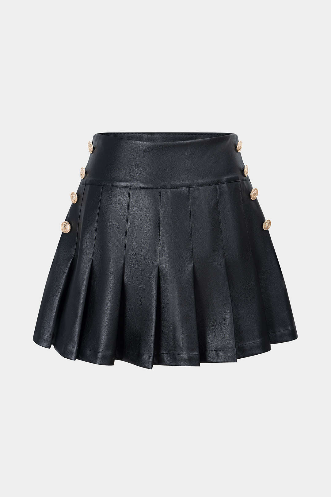 Faux Leather Button Pleated Skort - Flockneti