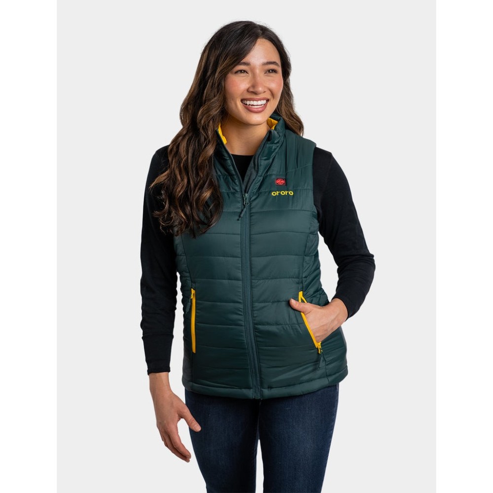 ORORO Womens Green & Gold Classic Heated Vest Kit Large - Flockneti