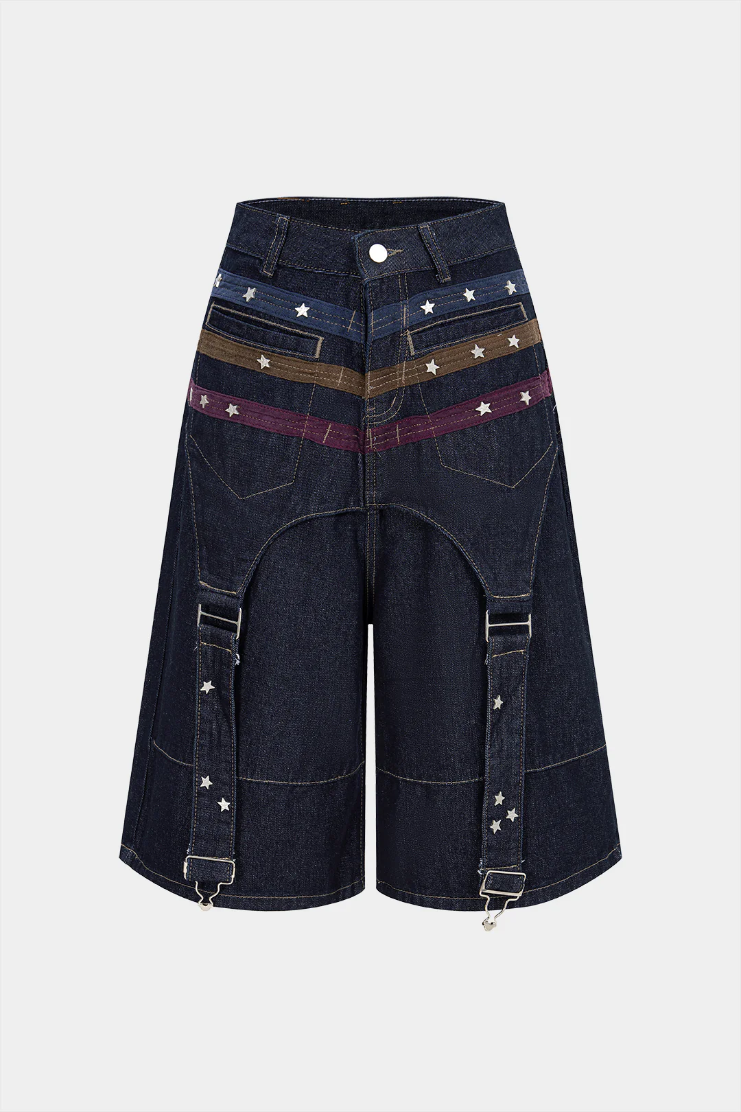 Denim Contrast Star Pattern Shorts - Flockneti