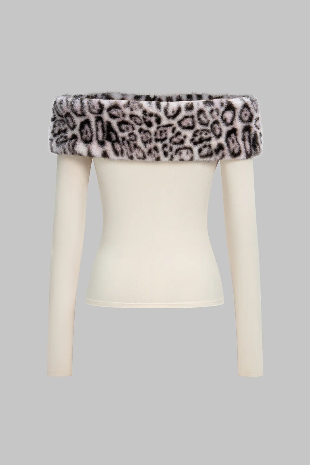Leopard Print Patchwork Off Shoulder Long-Sleeve Top - Flockneti