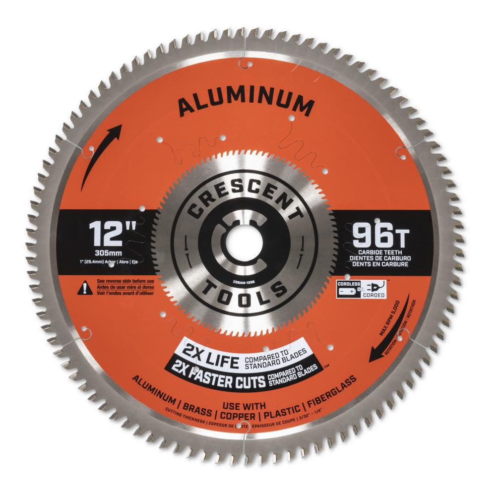 Crescent Circular Saw Blade 12″ x 96 Tooth Medium Aluminum - Flockneti